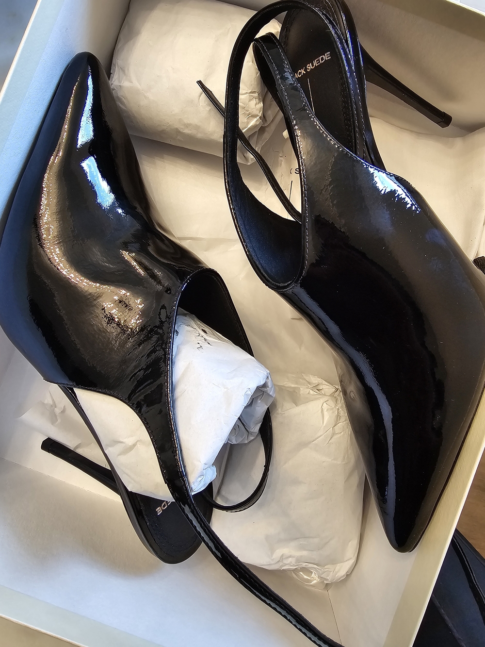 Black Patent Slingback Pointed-Toe Heels - Women's Dress Pumps